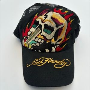 Ed Hardy Embroidered Skull Trucker Cap - Unisex
